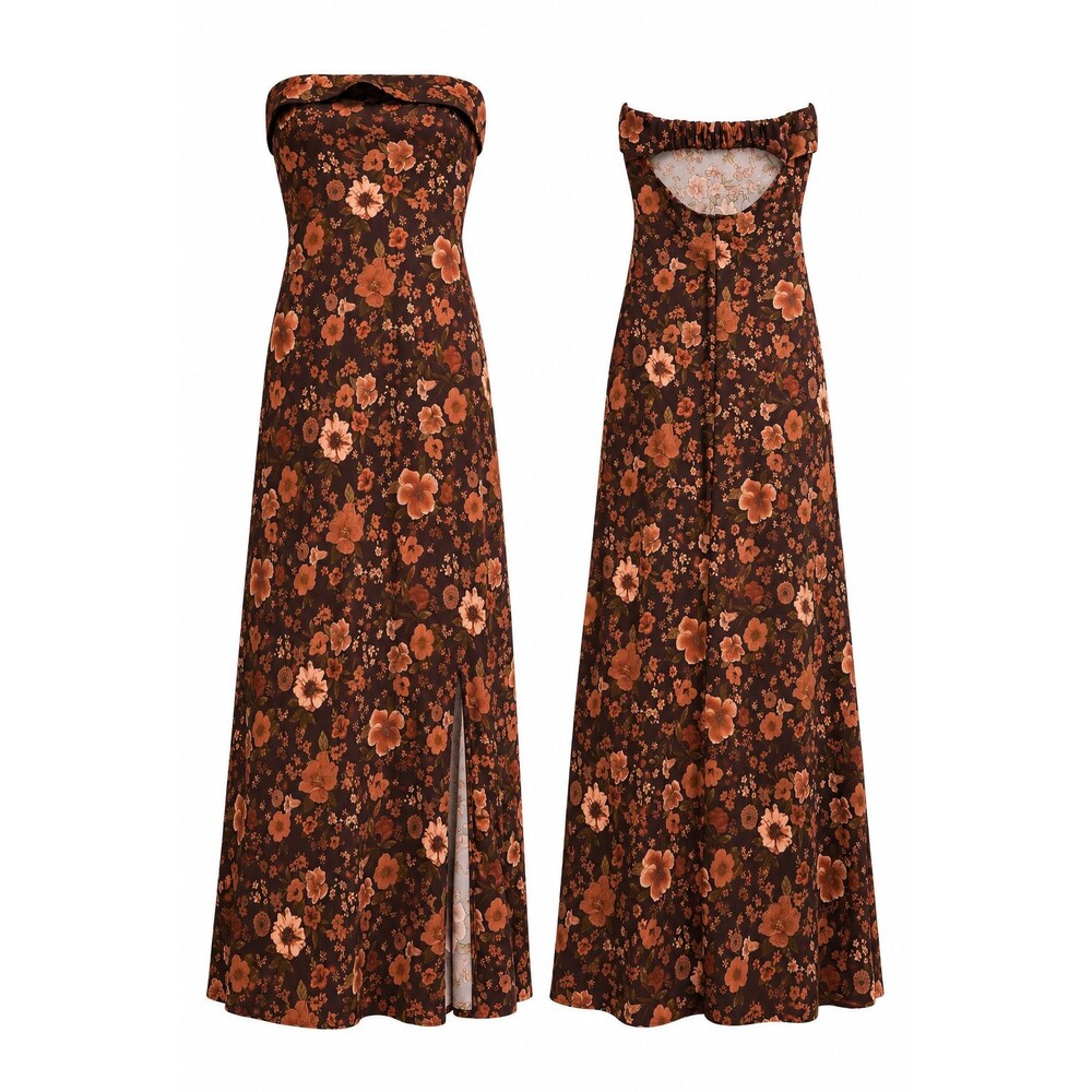 Altar’d State Floral Strapless Maxi Dress Size Small Brown Rust Boho
